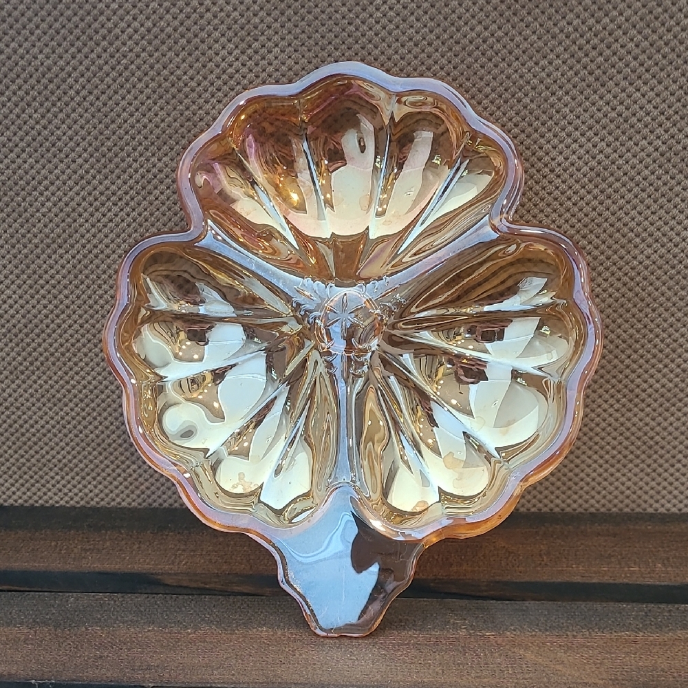 Iridescent Glass Shell Divided Dish - Amber Glow